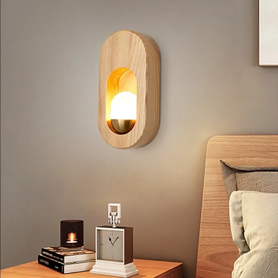 

Modern Simple LED Solid Wood Wall Lamp Study Bedroom Bed Wall Lamp Hotel Living Room Dining Room Aisle Staircase Wall Lamp