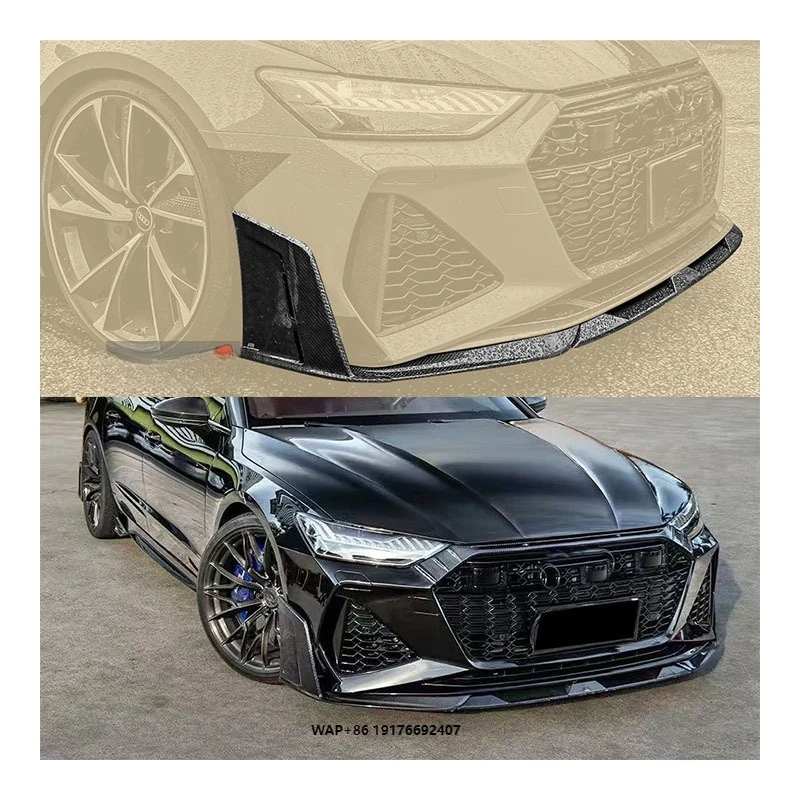 

New forAudi RS6 RS7 C8 Dry Carbon Fiber Front Lip Bumper with Exhaust Cut-Outs Bolt-On Universal Fitment