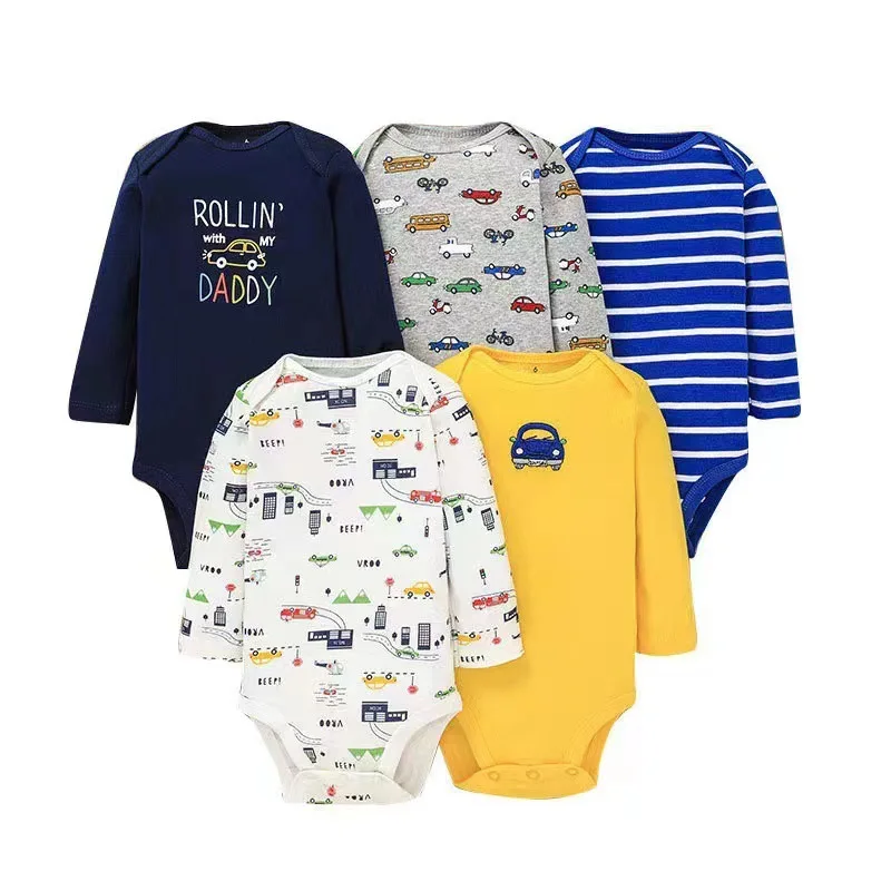 5Pcs/Lot Baby Bodysuits Spring Autumn Boy Girl Clothes Cotton Flower Rompers Newborn Clothing Cartoon Infant Outfit 6 -24 Months