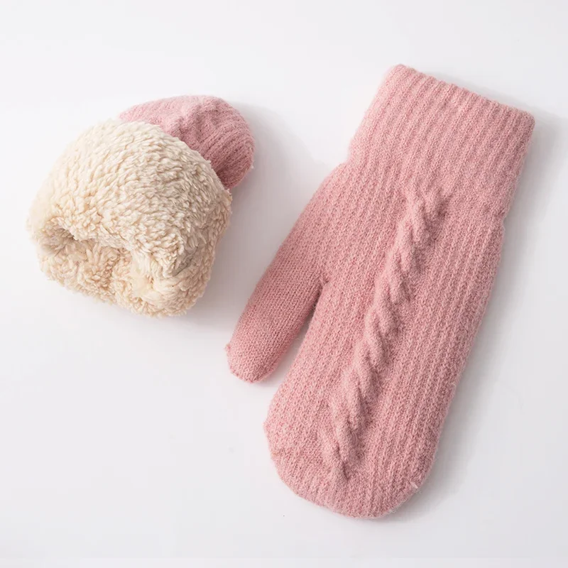 Winter Women Knit Mittens Soft Thermal Hand Warmers Cozy Fleece-Lined Warm Gloves Cold Weather Knit Gloves for Outdoor Wear