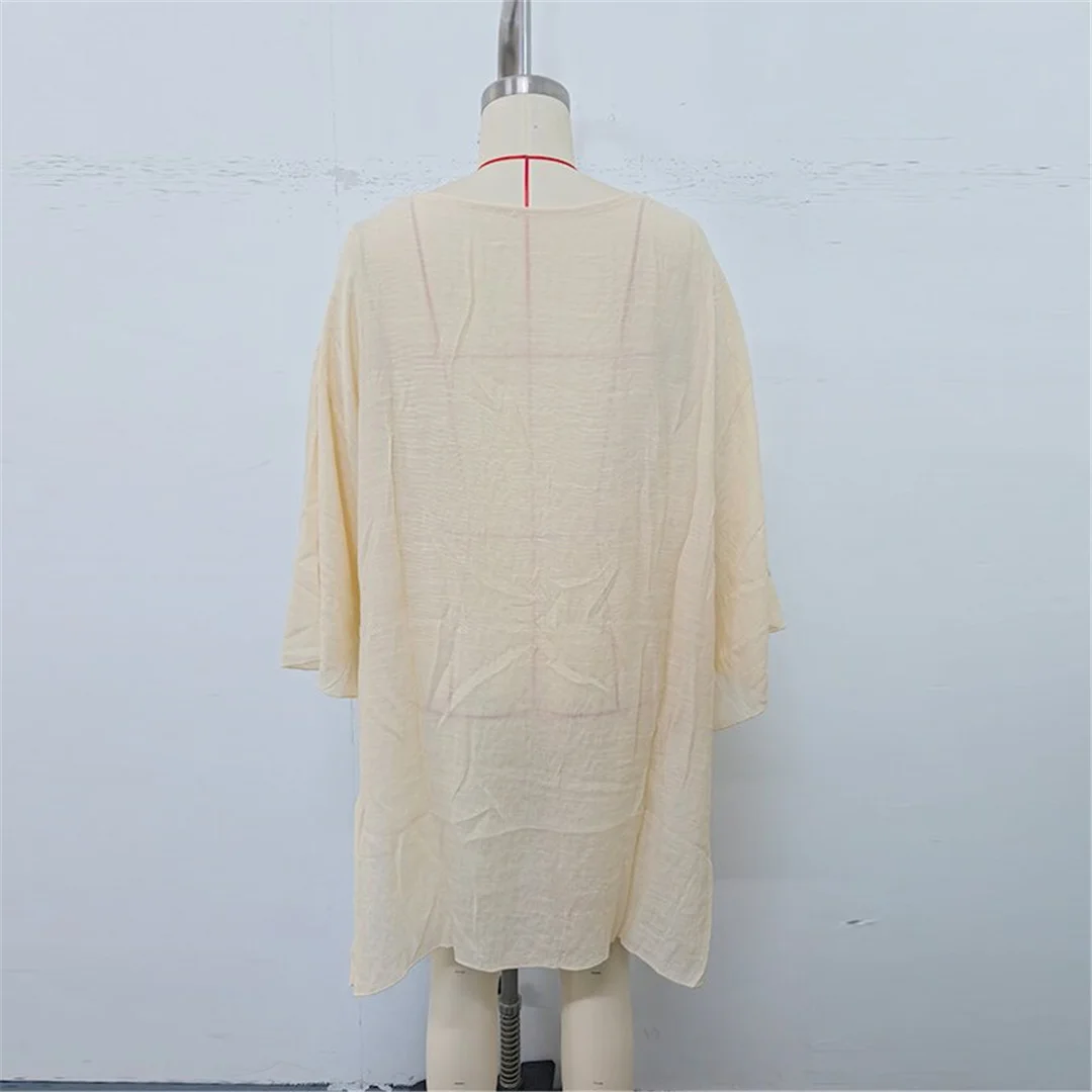 V-Ausschnitt, lange Ärmel, mit Ausschnitten versehen, gehäkelt, gestricktes Tunika-Oberteil, Strandkleid, Strandbekleidung, Damen-Strandkleid, Strandüberwurf, Damen V7580 – Detail 19