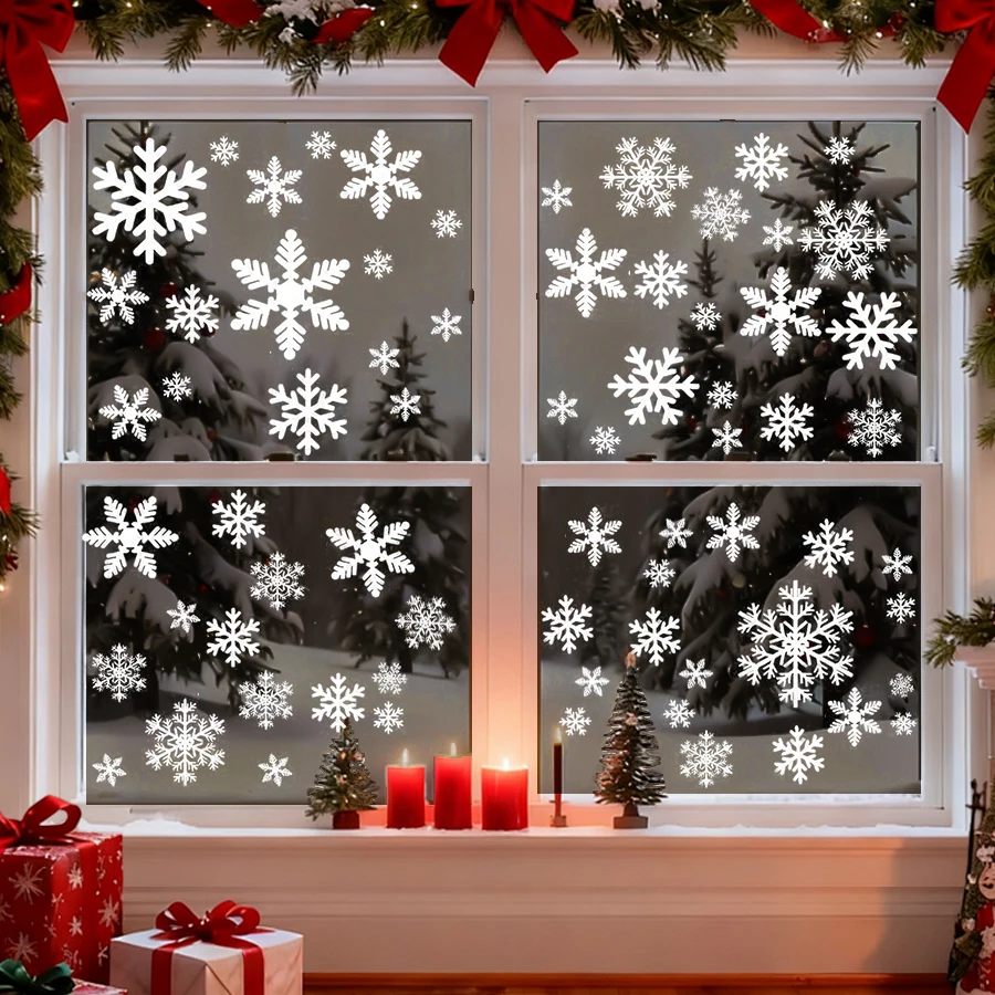 Weihnachtliche Schneeflocken-Fensteraufkleber - Statisch haftende weiße Schneeflocken-Dekorationen für Weihnachten und Winter Fensterglas-Sticker
