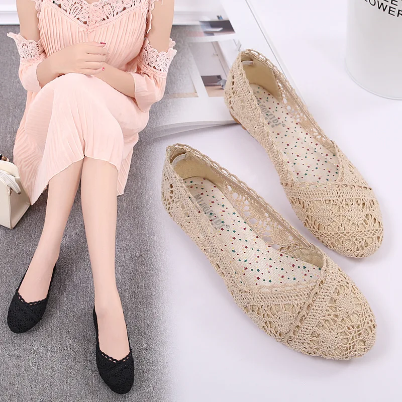 Fashion net shoes women's flat sandals Flat bottom plus size woman's shoe Breathable lace cloth shoes girl