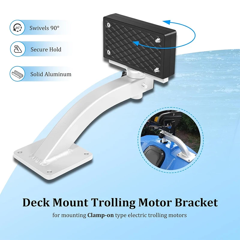 Universal 90 Degree Adjustable Trolling Motor Bracket, for Clamp-on Electric Motors Deck Mount, Holds Up to 36lbs Thrust