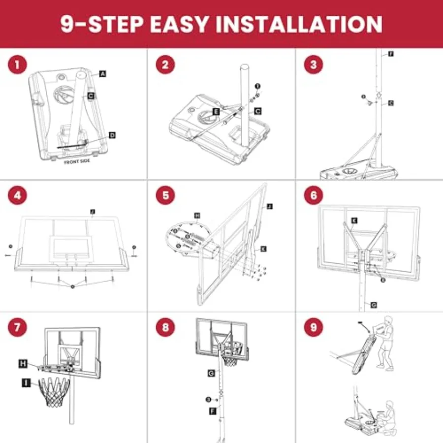 Portable Basketball Hoop with Adjustable Height for Outdoor and Indoor Use Featuring a 45-Inch Heavy-Duty Steel Frame Backboard