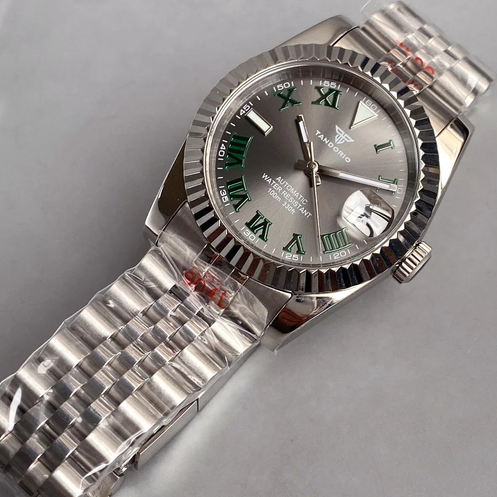 36 مللي متر 39 مللي متر أمة الله رمادي أخضر الرقم الروماني الطلب 200 متر الغوص NH35 التلقائي ساعة رجالية حزام الصلب الياقوت الزجاج الشريحة مشبك