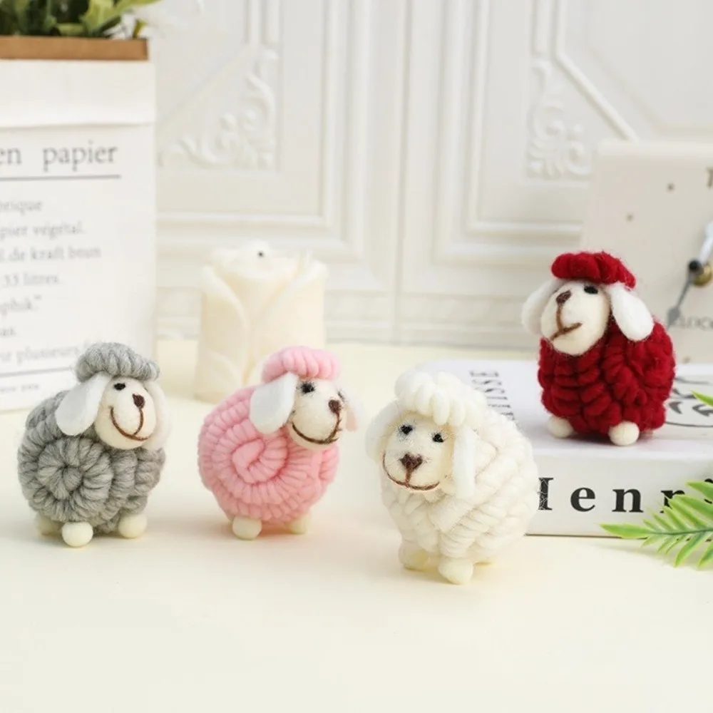 Gifts Wool Felt Christmas Sheep Figurine Soft Christmas Decoration Cartoon Sheep Doll Nordic Style Mini Sheep Statue Home Decor