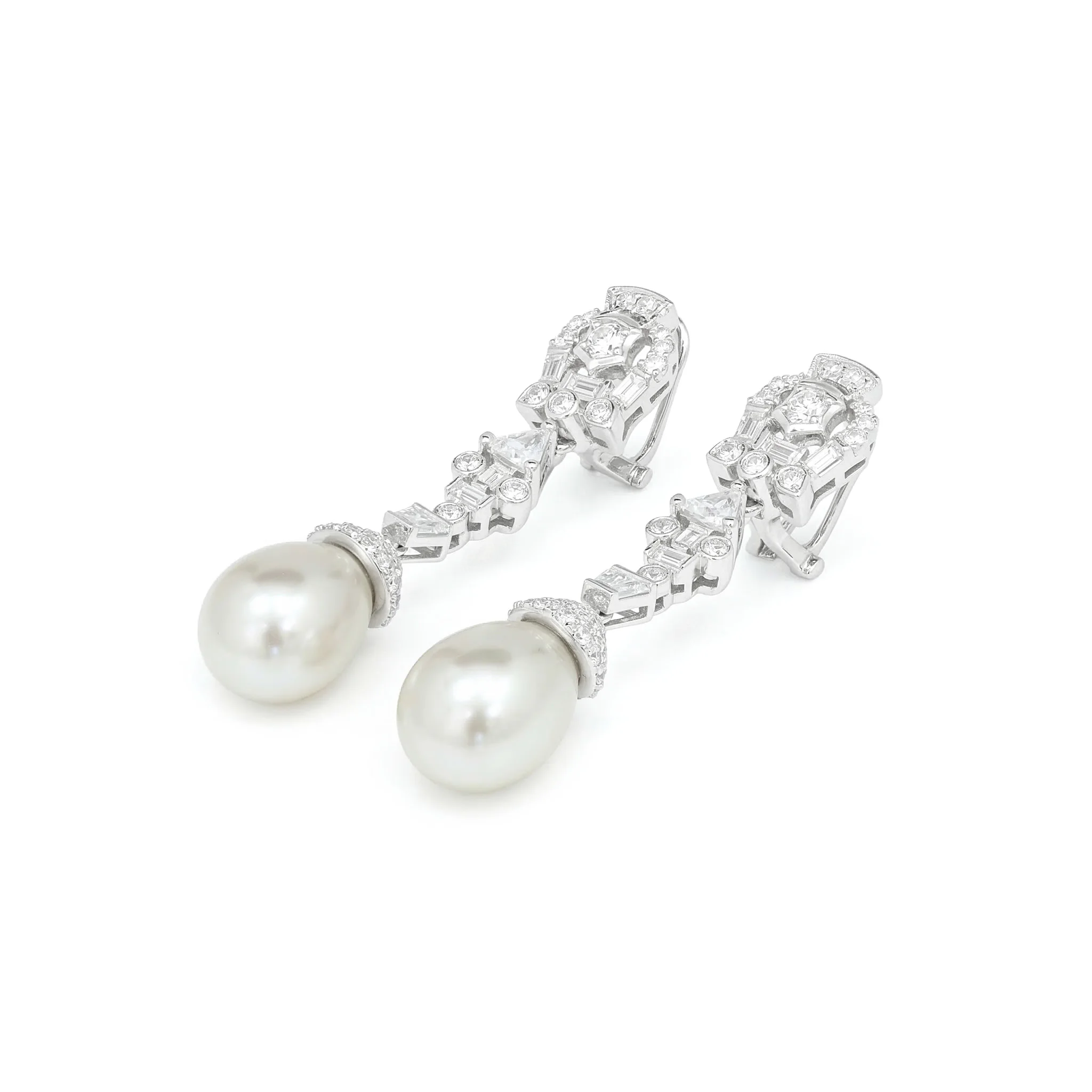 

Elegant Art Deco Artificial Pearl Women's Drop Earrings 925 Sterling Silver Vintage Fine Jewelry for Bridal Wedding Party Wear
