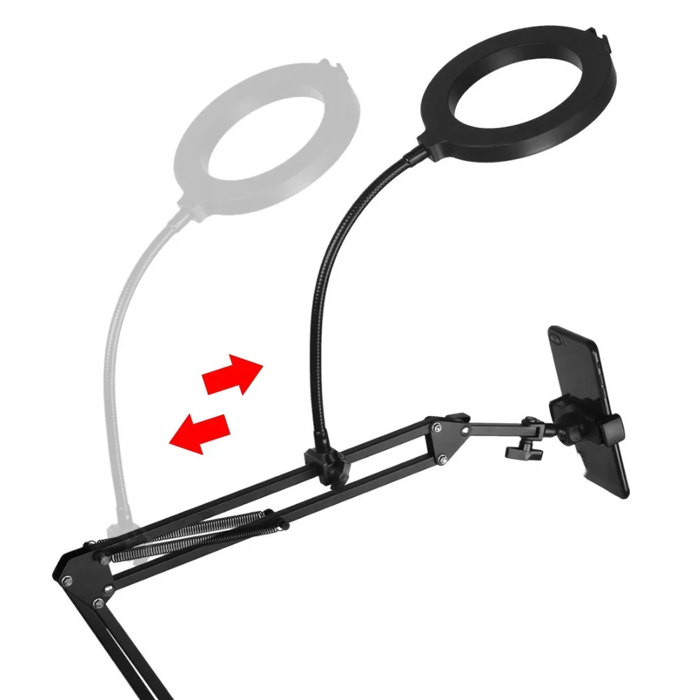 

With Fill Light Telescopic Phone Stand Adjustable Height Portable Mobile Phone Holder Metal Stable Clamp Type Phone Holder