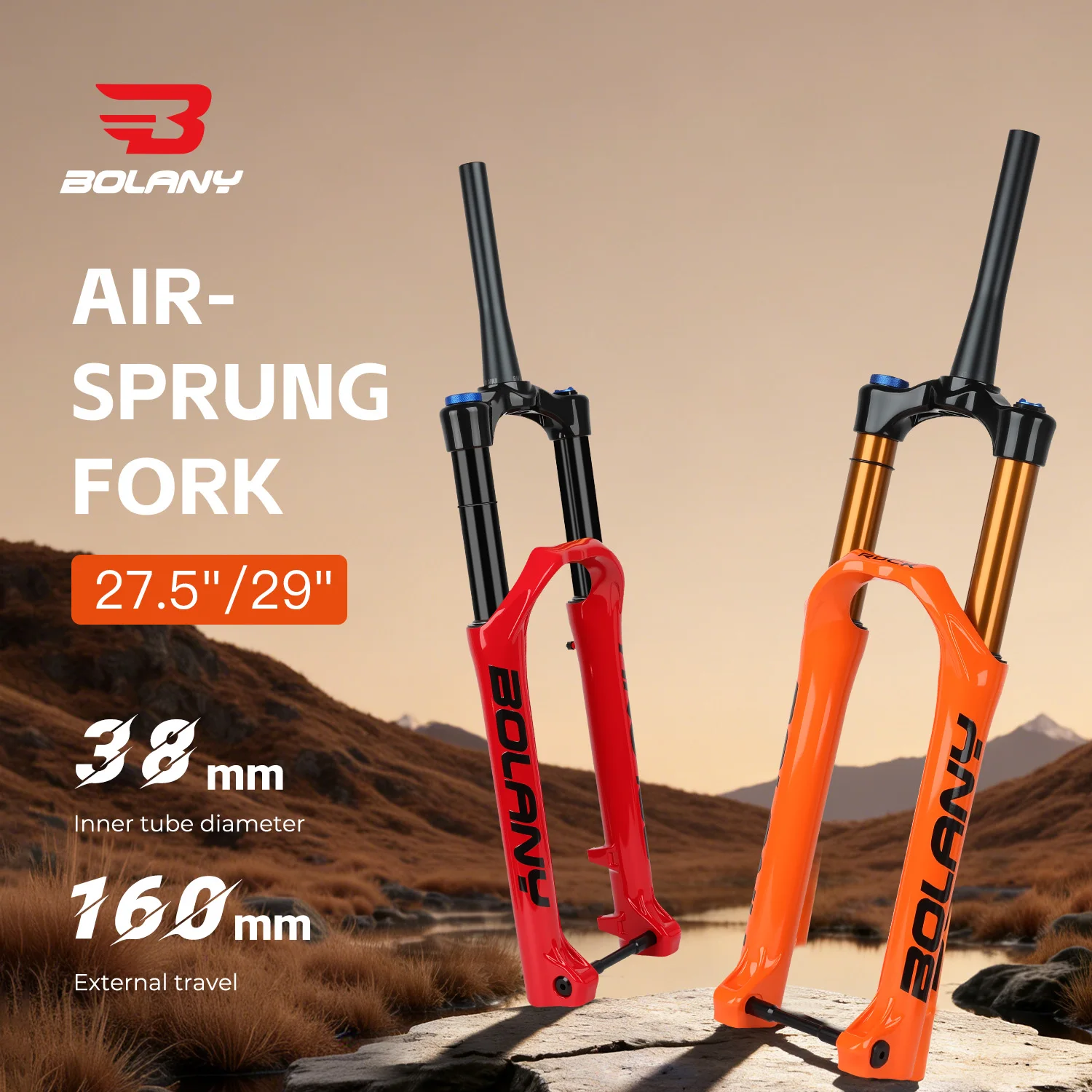 BOLANY Bike Air Fork 27.5/29 Inch MTB Bicycle 38mm Travel Air Suspension Fork Tapered Tube 15*110mm BOOST Mountain Bike Fork