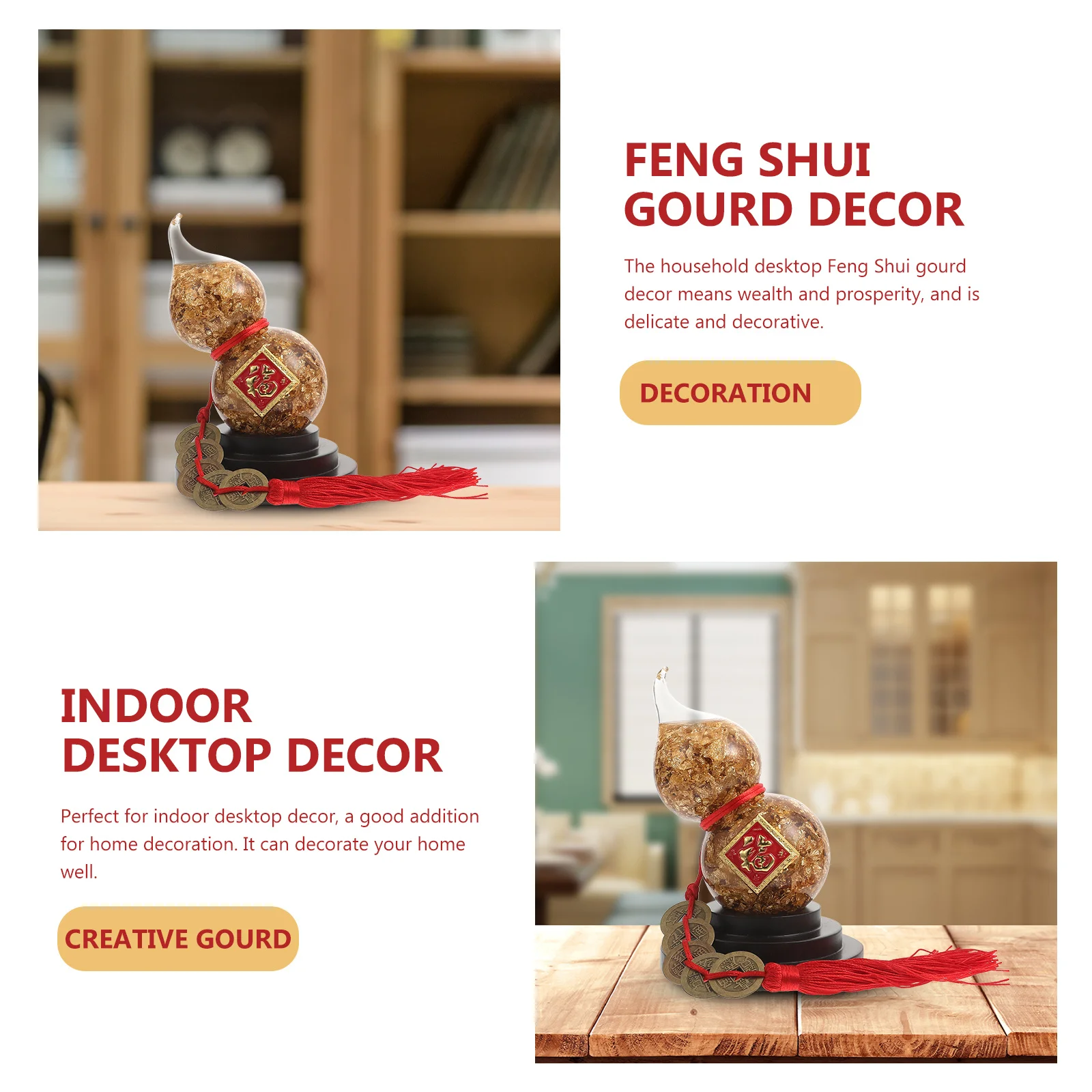 

1Set Wealth Attracting Gourd Feng Shui Decor Creative Desktop Ornament Exquisite Craftsmanship Home Adornment Fortune Adornments