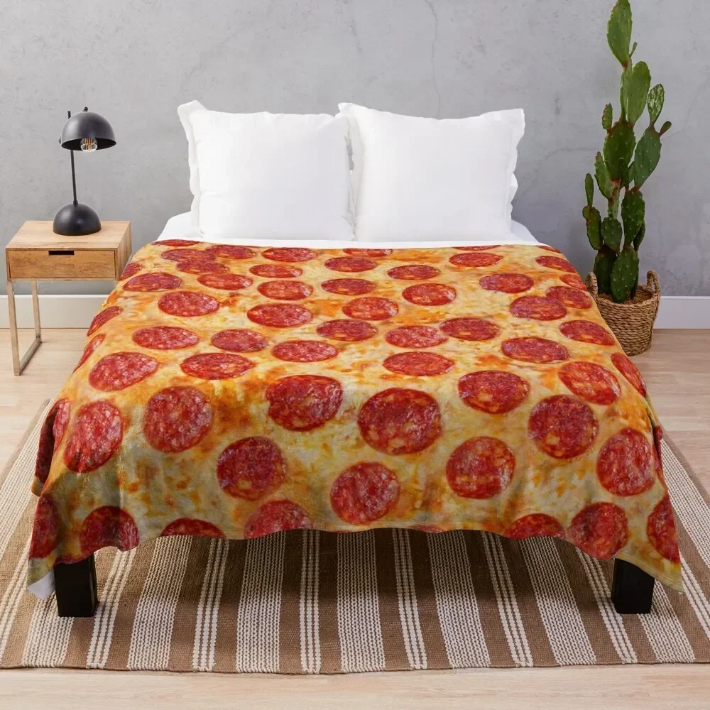 

Realistic Pepperoni Pizza Pattern Throw Blanket Decorative Throw Decorative Sofas Blankets