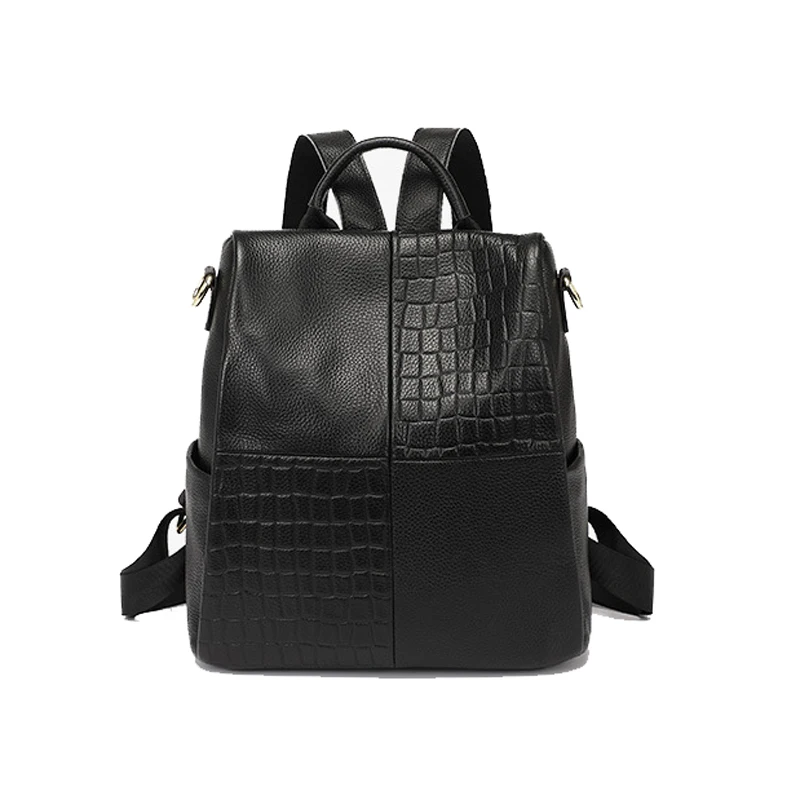 2023 New Fashion Genuine Leather Women Backpack Luxury Brand Female Real Natural Leather Alligator Girl Student Casual Backpack