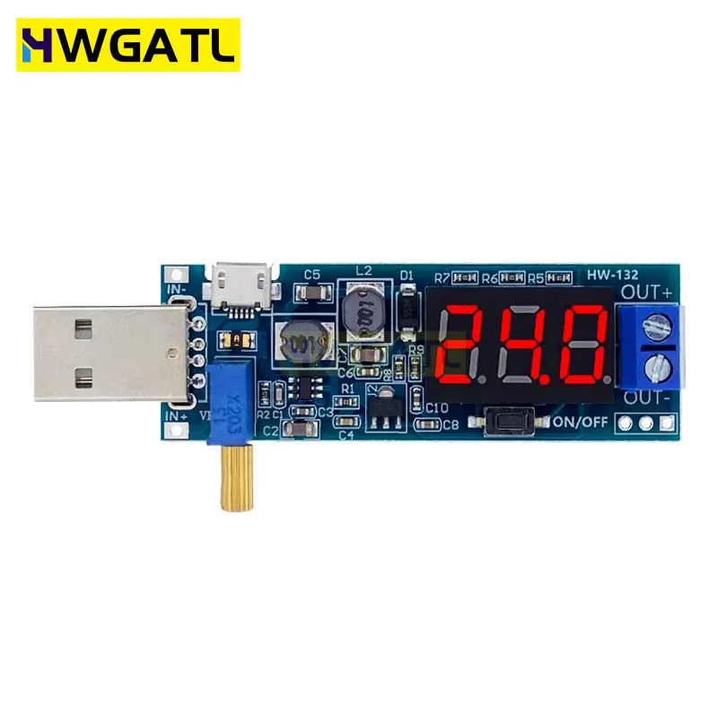 HWGATL Boost Buck Converter USB Step UP / Down Power Supply Module DC-DC 5V to 3.3V / 12V Adjustable Out DC 1.2V-24V
