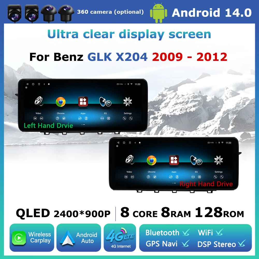 QLED Ultra-Thin Screen for Mercedes Benz GLK X204 2009 - 2012 Android 14 Car Multimedia Radio Player Wireless Carplay GPS DSP 4G