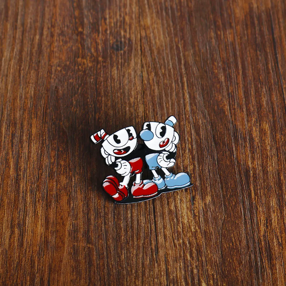 Gra Cuphead odznaka broszka przypinki Cartoon Cuphead rysunek kumpelni modny stop metalu emalia przypinka do klapy Cosplay biżuteria prezent akcesoria