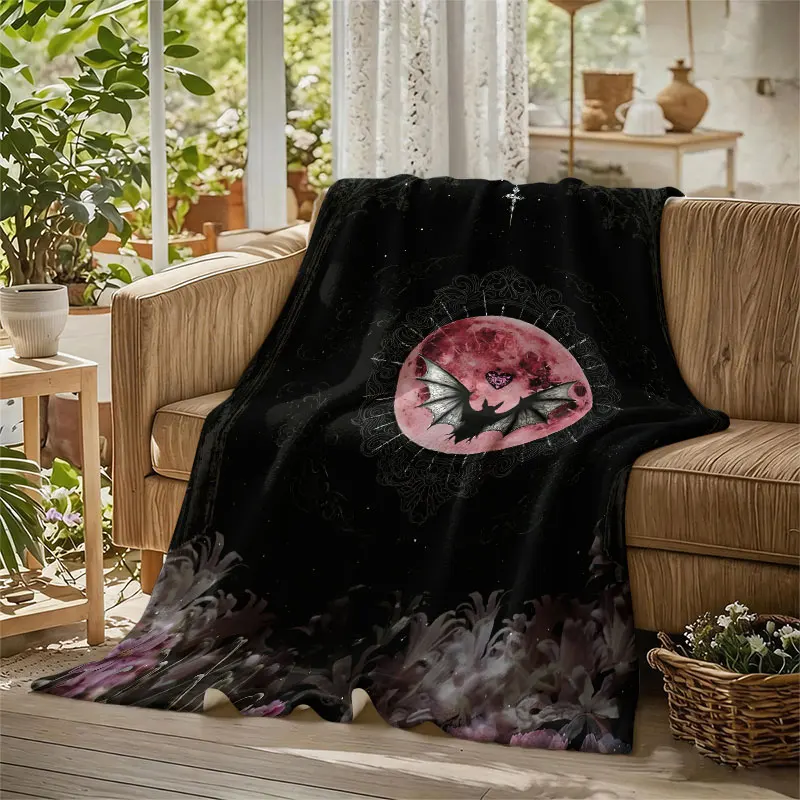 Gothic Arch Moon Flowers Flannel Blanket Perfect for Sofa Office Bed Travel Sleep Read Relax Camping Four Season Use