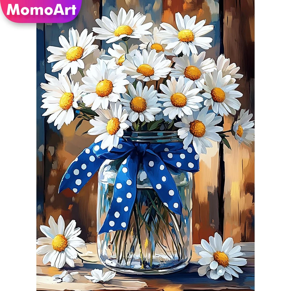 Momoart Blumen-Diamant-Mosaik, Gänseblümchen-Muster für Erwachsene, Anfänger, Diamant-Malerei, Vase, DIY-Stickerei, Bastelset, Dekor für Zuhause