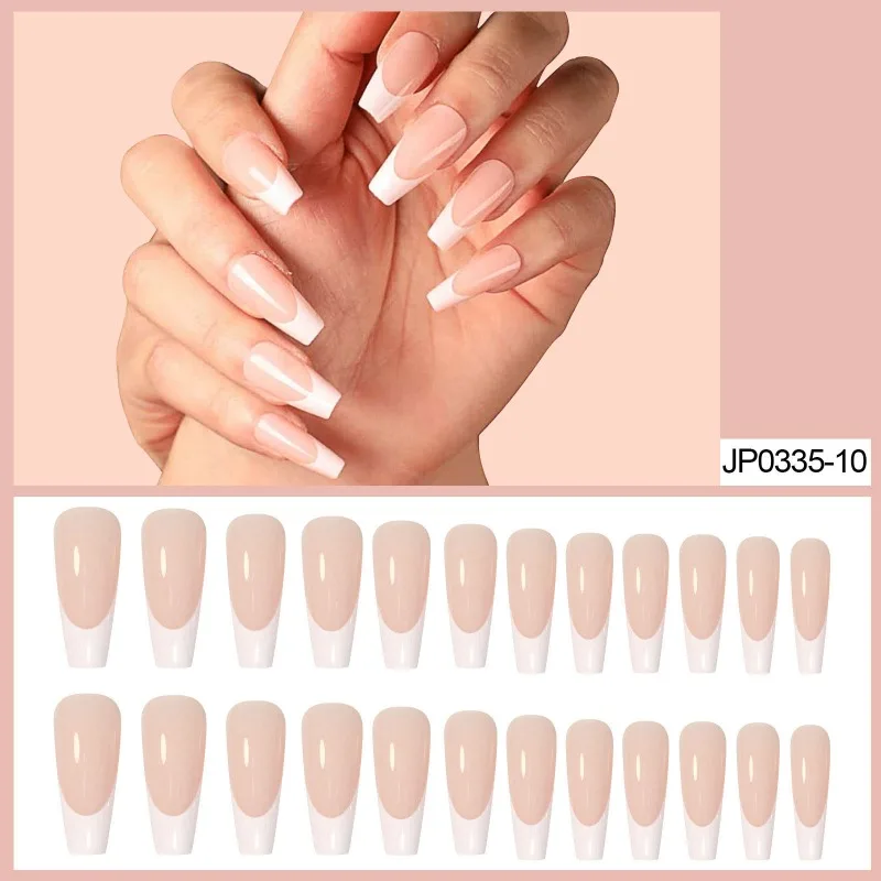 French Tip Press-On Nails L Size Gel Finish Pink Skin Tone Handmade One Unit False Nails