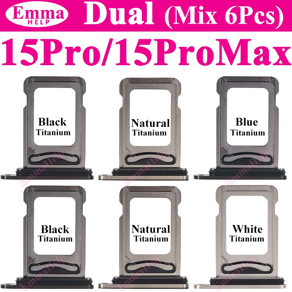 6Pcs Dual SIM Card Tray For iPhone 13 15 16 Pro Max 12 Mini 11 14 Plus Single Card Slot Drawer Holder Chip Tray Sim Card Reader