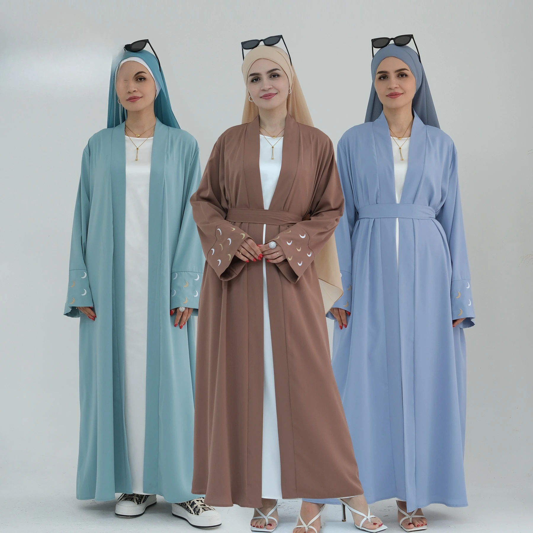 

EID Latest Abaya Nida Moon Embroidery Cardigan Abaya Modest Dubai Abaya Popular Islamic Clothing Women Muslim Dress