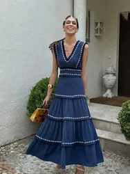 HH Summer Fashion Women Dresses V-Neck Sleeveless Back Zipper Lace Decorative Tassels Woman High Street Vestidos Dress Mujer