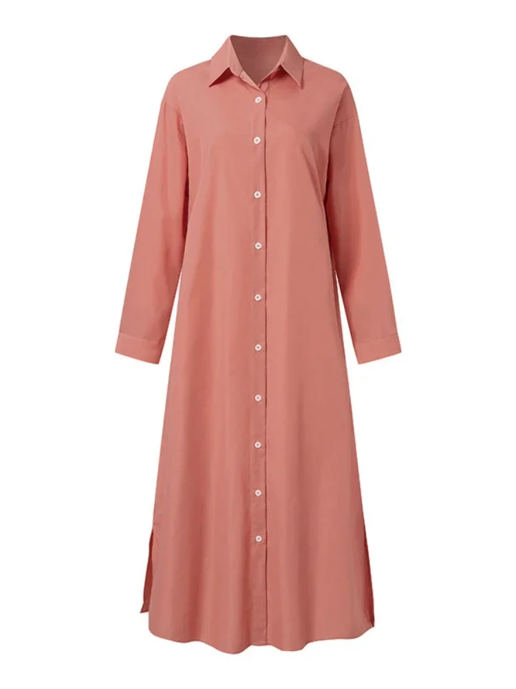 Le donne musulmane vestono la camicia con orlo diviso abiti lunghi risvolti maniche lunghe Cardigan allentato camicia Robe Ramadan Vestidos Largos autunno