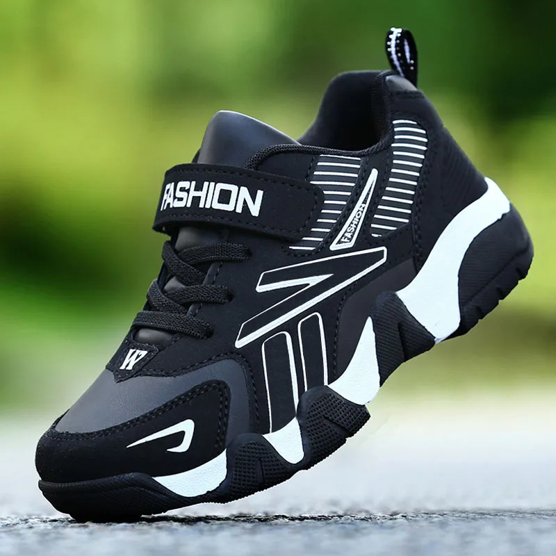 Kids Fashion Sneakers Boys Tennis Shoes Comfortable Leather Running Shoes Lightweight Outdoor Children's Sports Walking Shoes