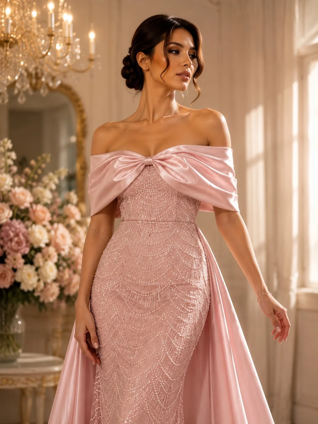 customized Off Shoulder Evening Dresses Sleeveless Pink Formal Women Saudi Prom Dresses Ruched Floor-Length Wedding Party Gowns
