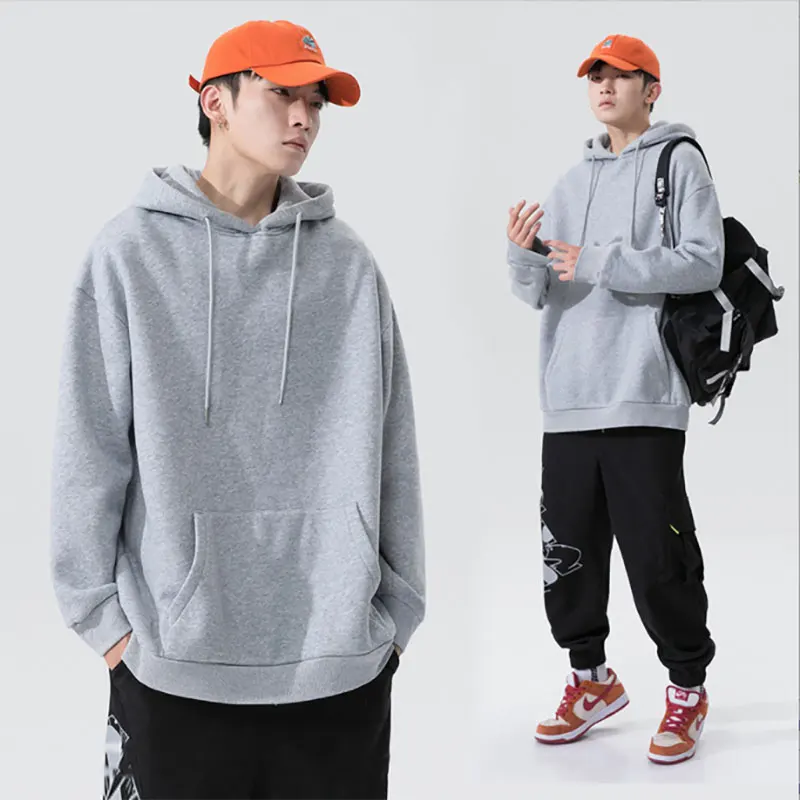 

2022 Korean Fashion New In Winter Fleece Hoodies Thick Men Plain Black White Pullover Warm Casual Basic Hoodie Sweatshirts