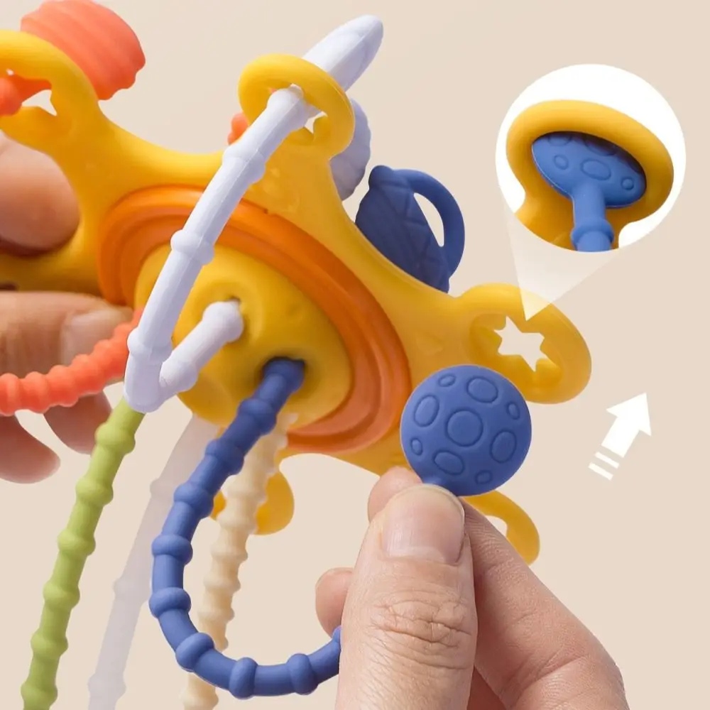 Teething Toy 3 in 1 Baby Sensory Toys Educational PP Silicone Baby Pull String Toy Montessori Develops Cognitive Infant