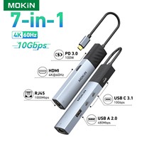 MOKiN 10Gbps USB C Hub Type C to 4K60Hz HDMI Adapter 3USB 3.1 Gigabit Ethernet PD 100W Docking Station for MacBook Pro/Air M1 M2