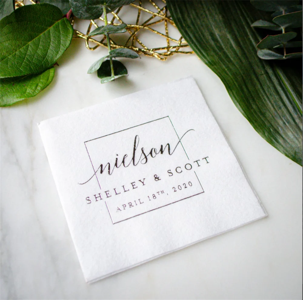 

50PCS Custom Wedding Linen-Like Napkins, White Printed Cocktail Napkins, Personalized Linun Napkins, Beverage Napkins, Rehearsal