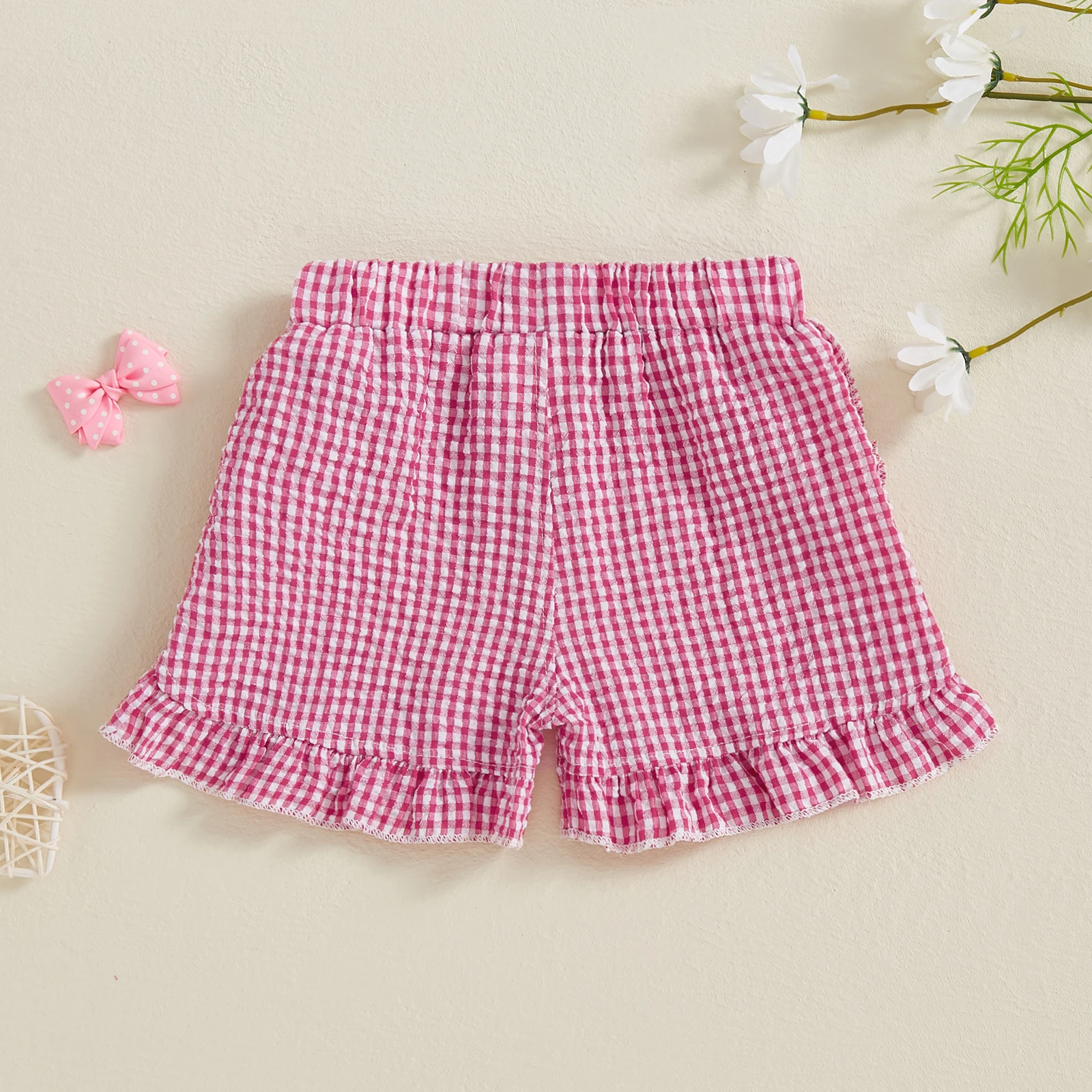 Toddler Girl Summer Shorts Plaid Pattern Lotus Edge Cute Casual Fashion Comfortable Soft Shorts