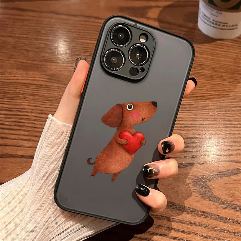 

Phone Case For iPhone 14 15 Pro Max Plus 11 12 13 Mini Pro Max 16 17 Pro Max Minimalist Brown Dachshund Pattern Shockproof Cover