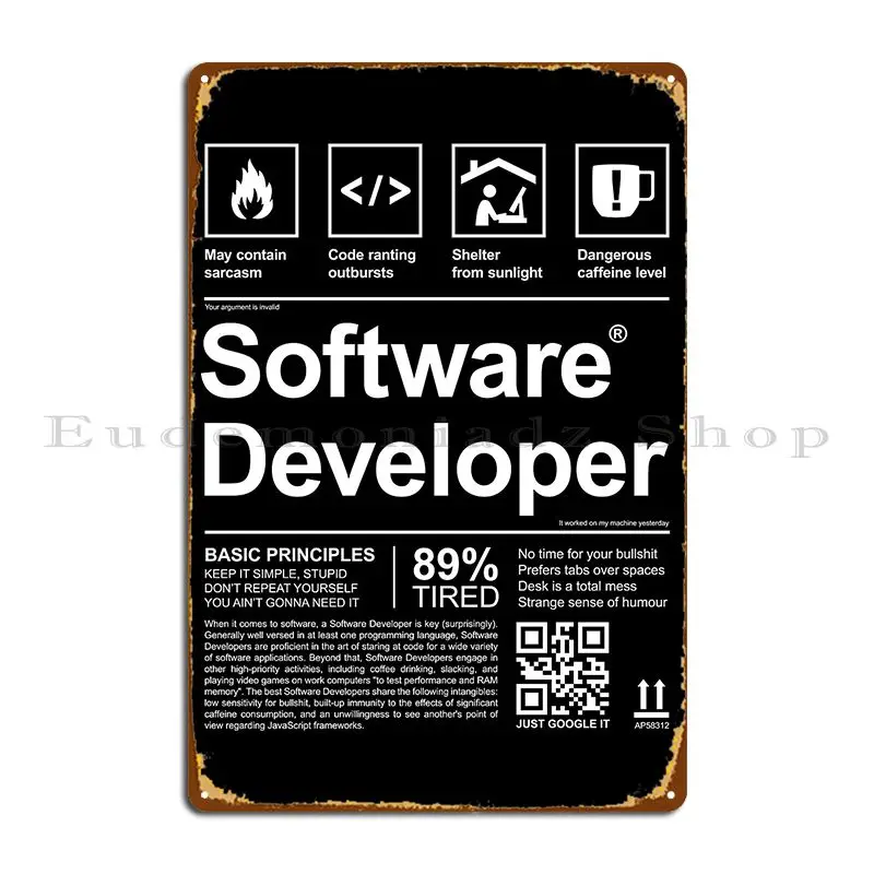 Этикетка разработчика программного обеспечения, металлический знак для дома, паба, клуба, дизайн, настенная пещера, жестяной знак, плакат