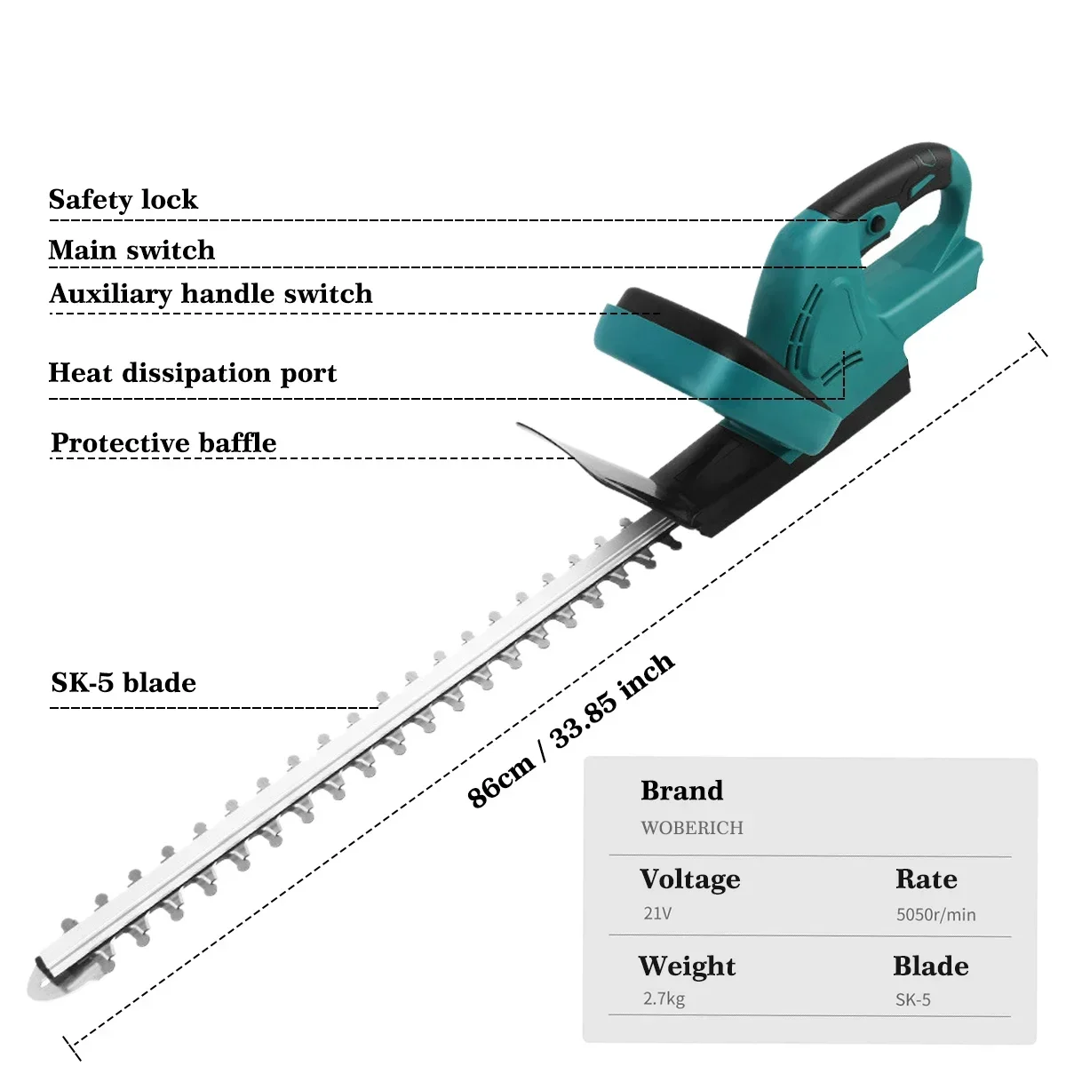 Cordless Electric Hedge Trimmer Lawn Mower for Garden Tool Grass Pruner Trimmer for Makita 18V Battery（No battery）