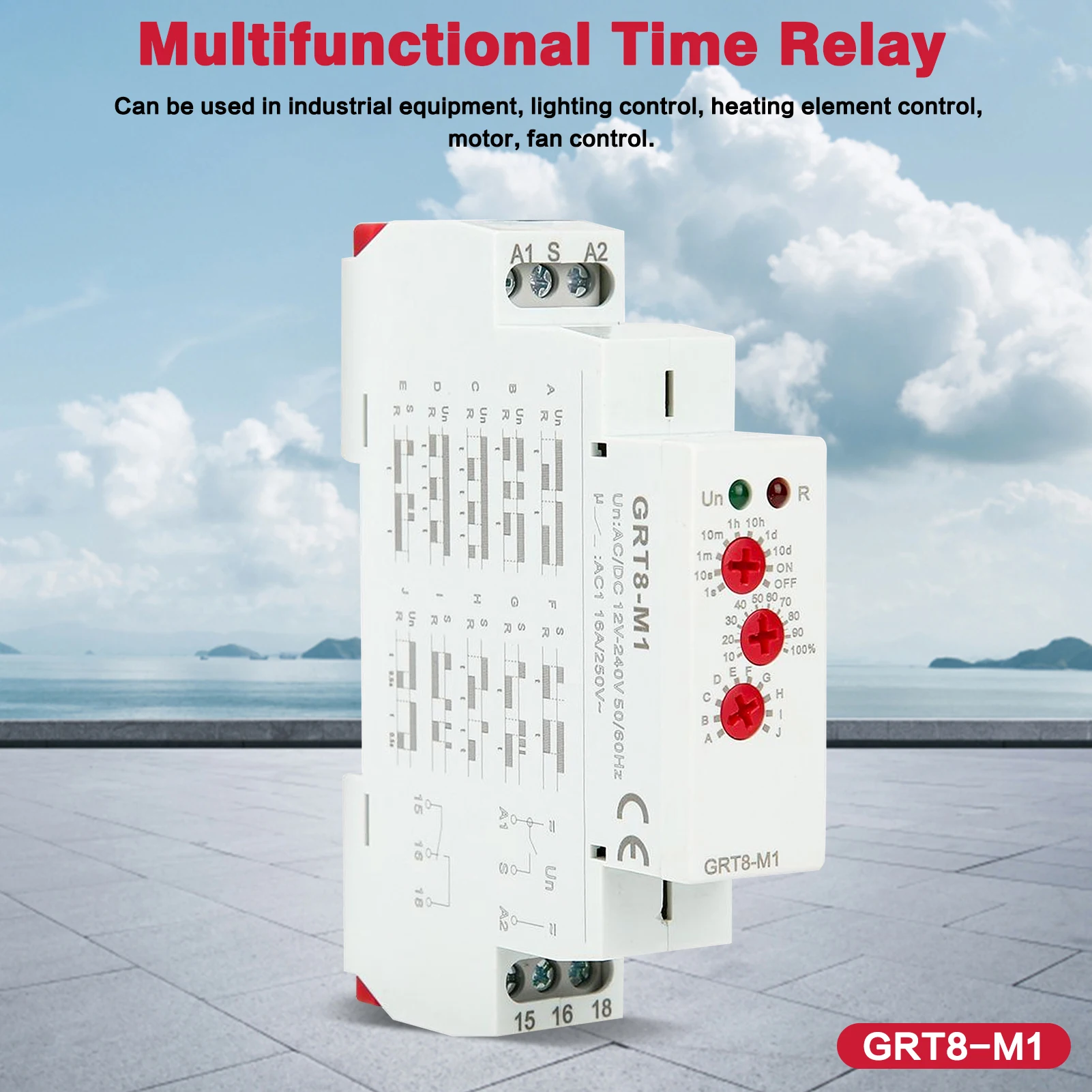 

DEWIN GRT8-M1 Multifunctional Delay Time Relay With 10 Functions DIN Rail Mount AC/DC 12V~240V Multifunctional Delay Time Relay