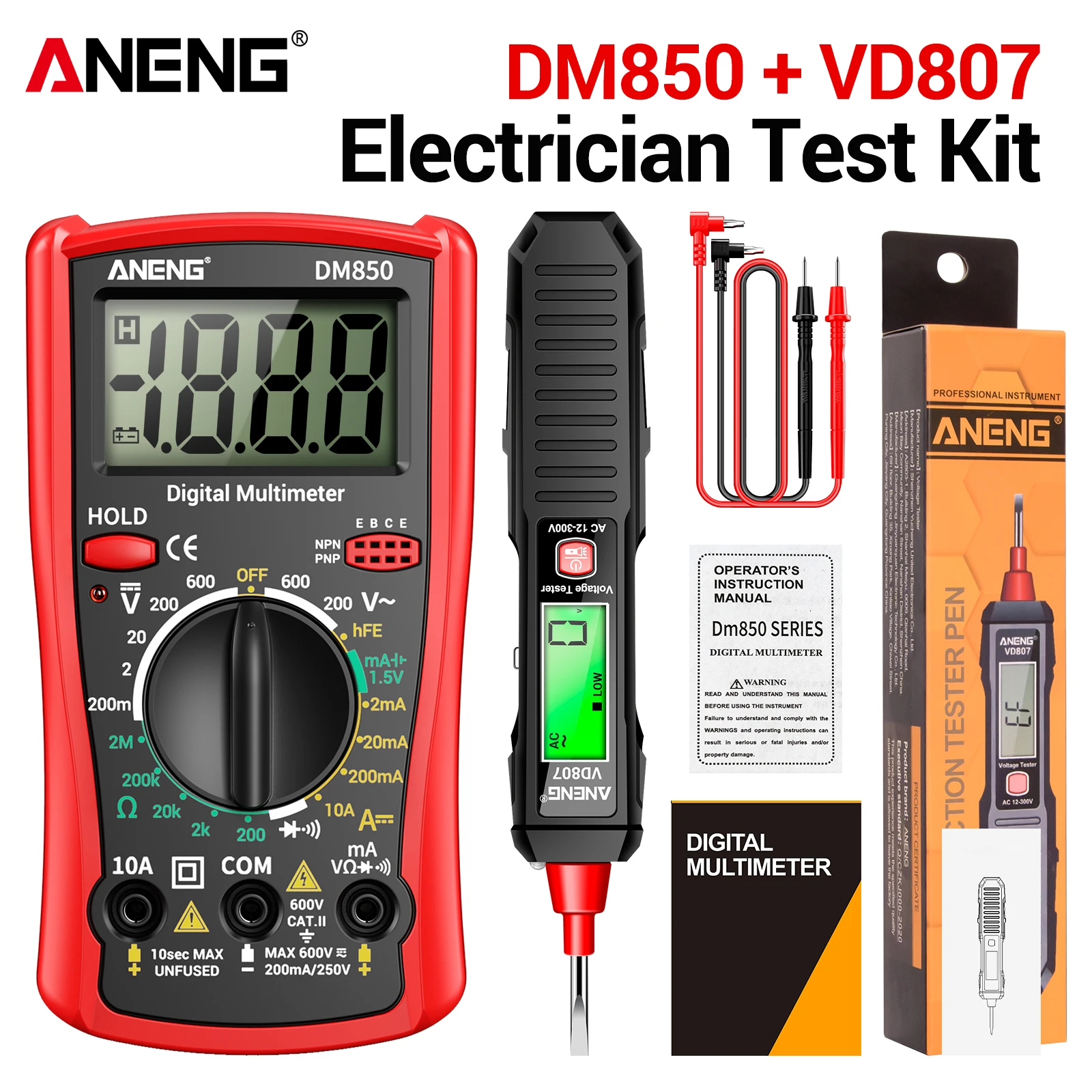 ANENG Digitale Multimeter DM850 Voltmeter VD807 NCV Inductie 12‑300V Spanningstester Pen Elektricien Reparatie DIY Detector Kit Tool