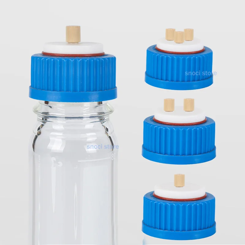 غطاء زجاجة المذيبات على الطور المتنقل GL45 مع موصل نظرة خاطفة HPLC غطاء زجاجة المذيبات زجاجة المرحلة المتنقلة 1/2/3/4 ثقوب ، قطعة واحدة
