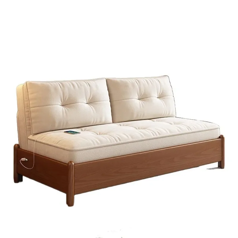 Solid Wood Sofa Bed Armless Minimalist Convertible Couch for Small Apartment Space Saving Dual Purpose Folding Sleeper