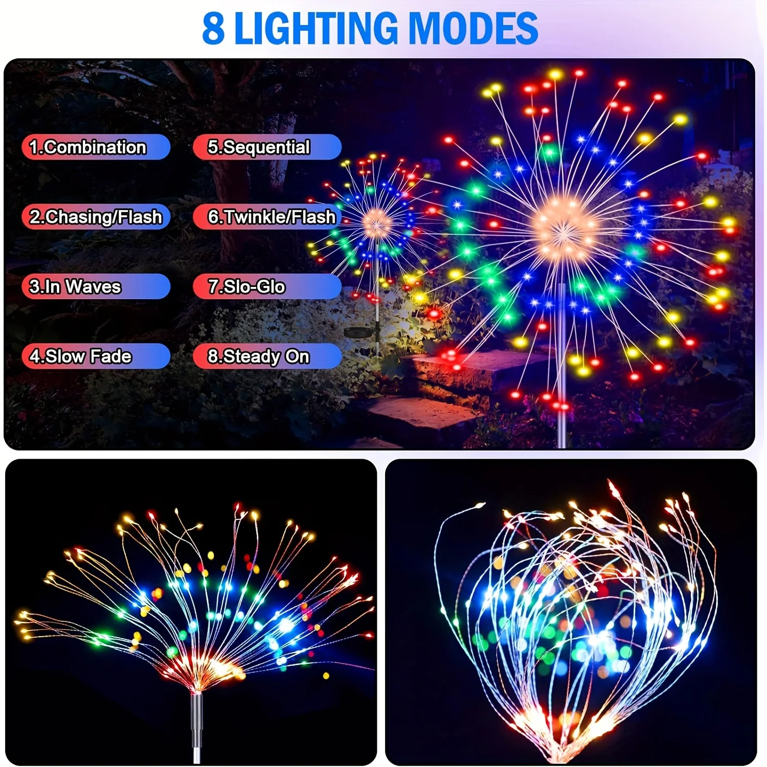 200LED Solar Fireworks Light Outdoor Waterproof Solar Light 8 Lighting Modes DIY Starburst Fairy Light Holiday Decorative Lights