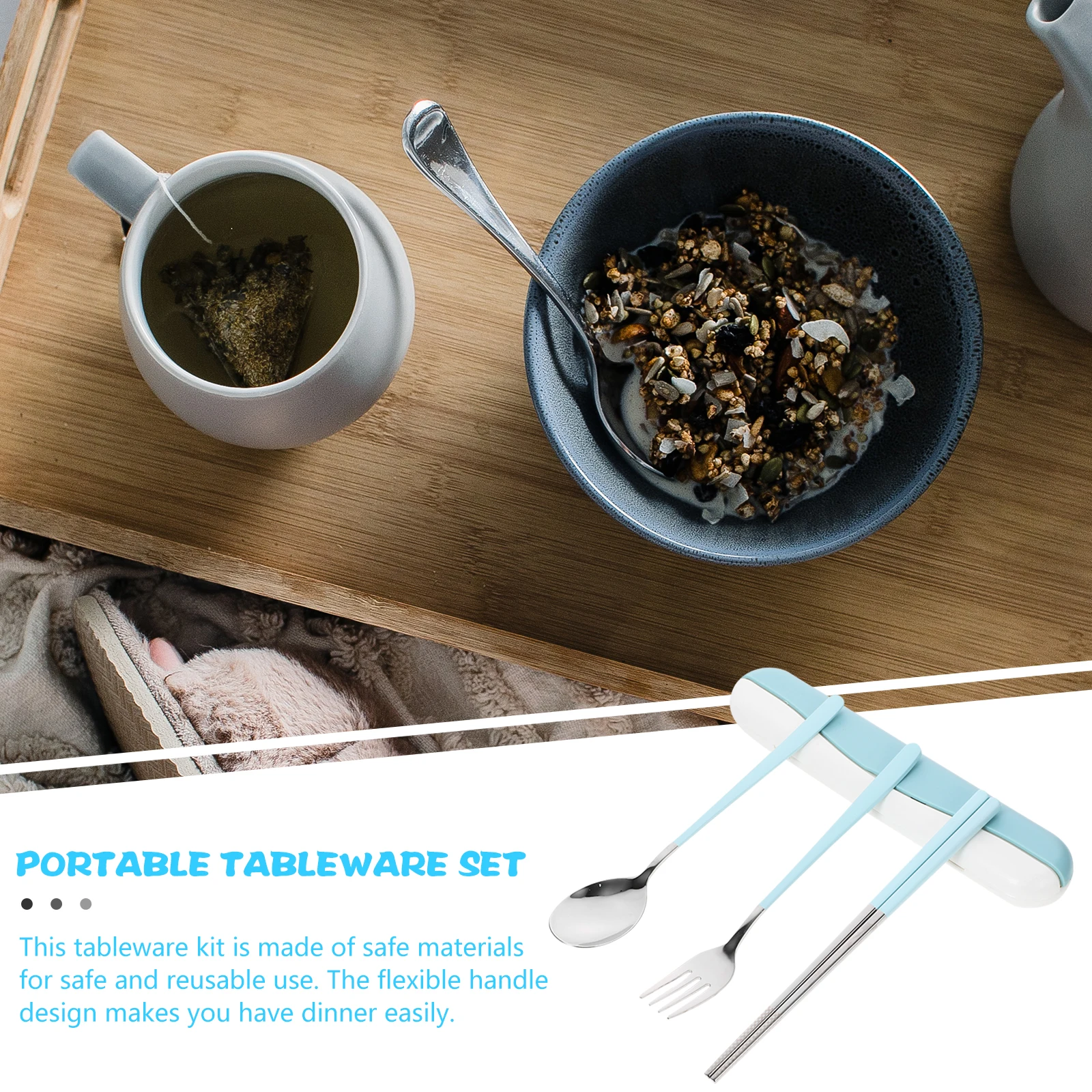 

1 set 1 Stainless Steel Travel Tableware Fork Spoon Chopsticks With Case Portable Cutlery For Camping Picnic Outdoor Reusable