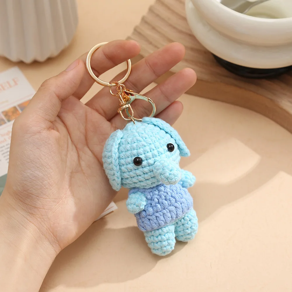 การ์ตูนสัตว์ชุดตุ๊กตาโครเชต์พวงกุญแจถักลูกสุนัข Keyrings สําหรับกระเป๋าจี้อุปกรณ์เสริมโครเชต์ Fox พวงกุญแจขายส่ง