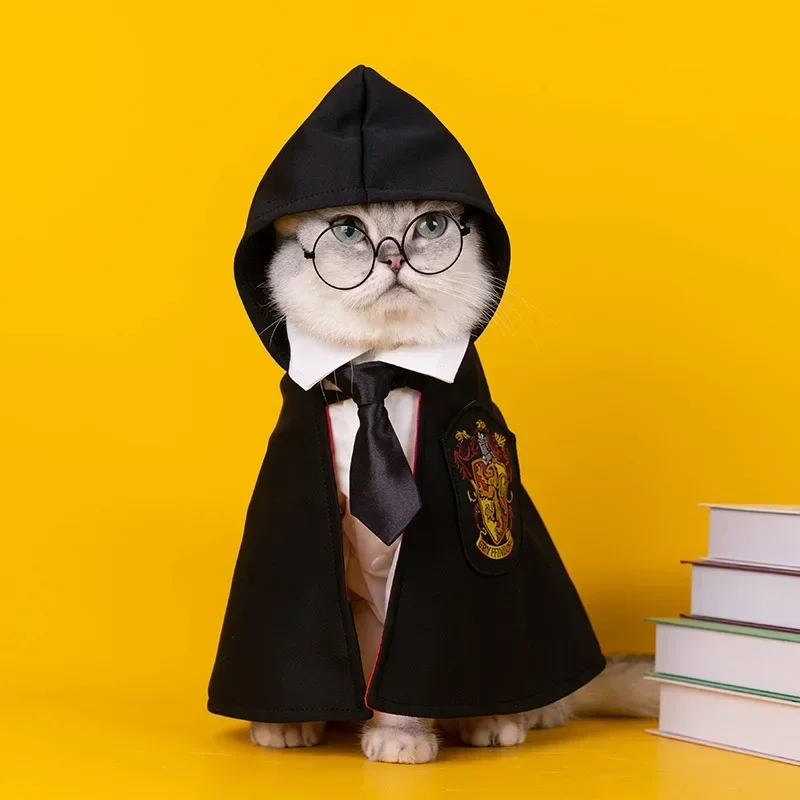 Harry Potter para gatos y perros, Cosplay de mascotas, Academia mágica, camisa para cachorros, ropa para gatos, capa, conjunto de adornos navideños