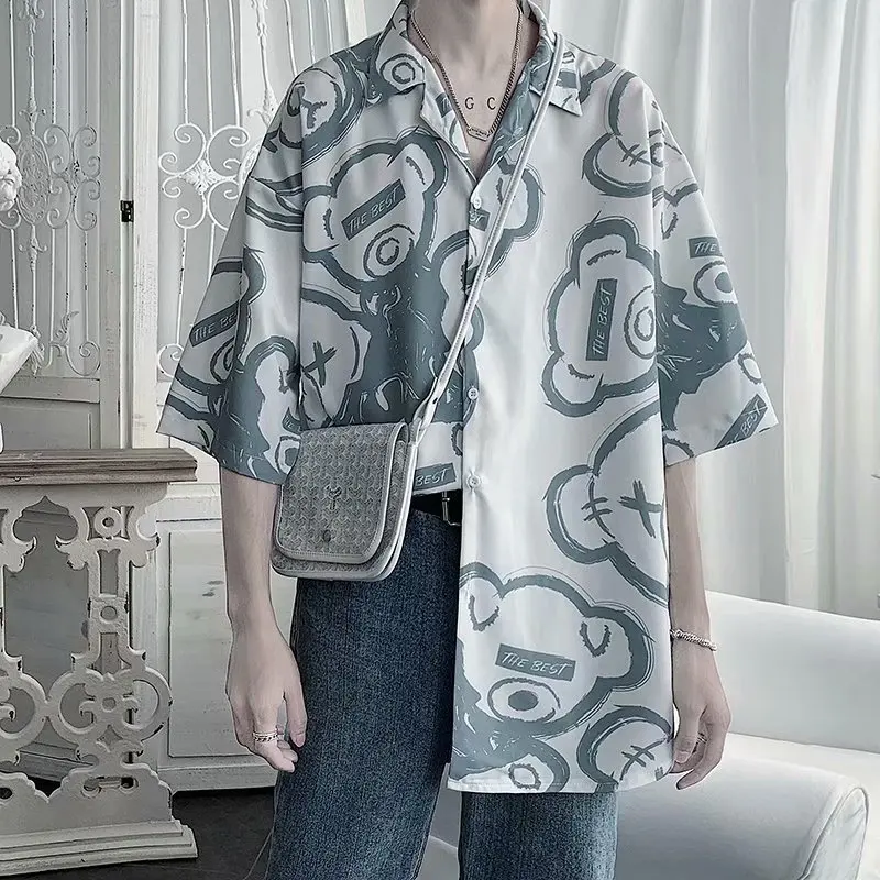 Camisa con patrón de oso de dibujos animados para hombre y mujer, camisa transpirable con estampado 3D, estilo Harajuku informal, a la moda, primavera y otoño