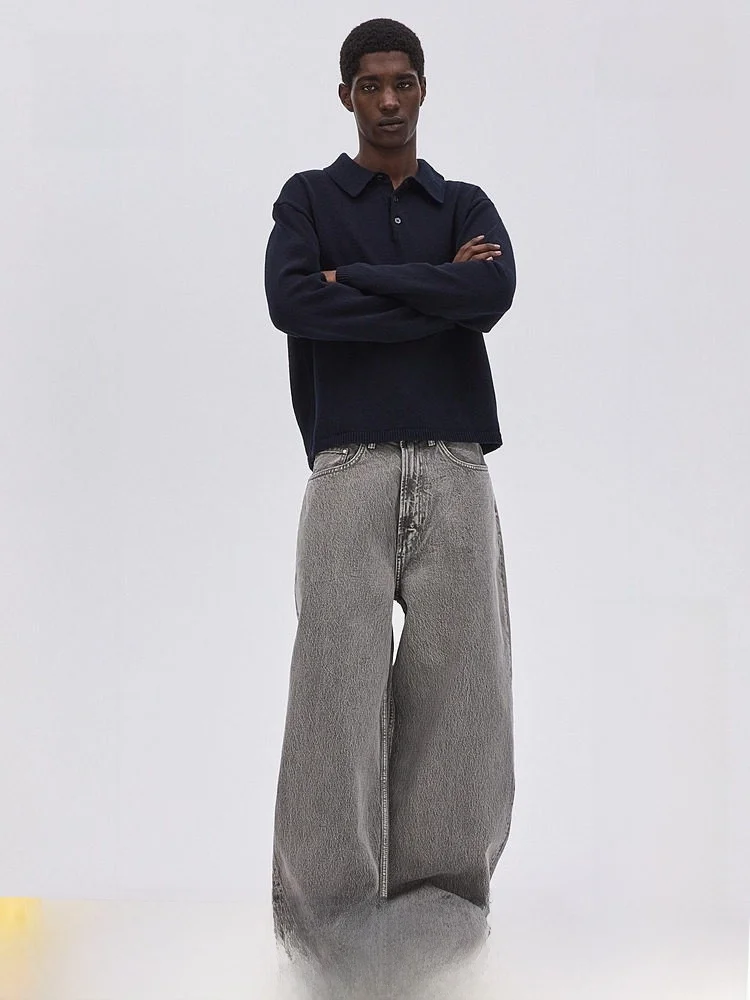 

H&M Men's Loose Fit Jeans Summer Fashionable American Style Casual Long Trousers Outgoing Trendy Knife Pants