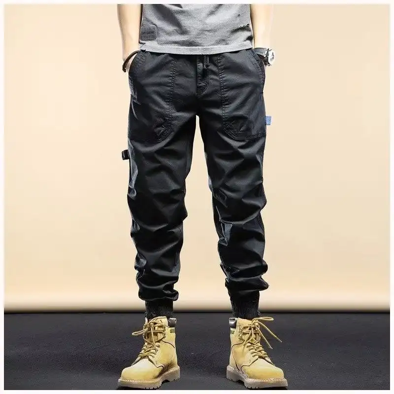 2023 Spring Men\'s Distressed Slim Fit Biker Cargo  Pants Joggers Sweatpants Casual Male Sportswear Techwear Sweatpants