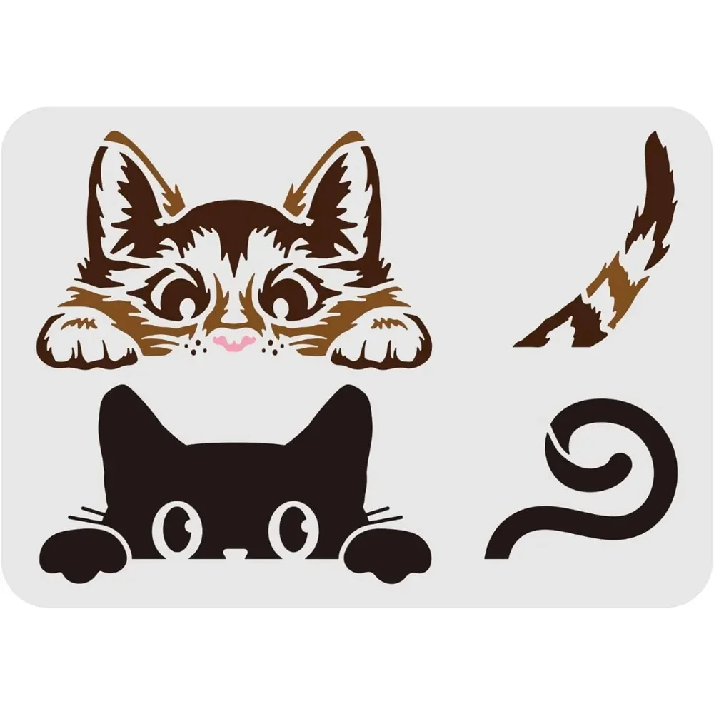 Peeking Cat Painting Stencil 11.7x8.3inch Reusable Cute Cat Drawing Stencil Cat Pattern DIY Painting Template Animal Cat Stencil