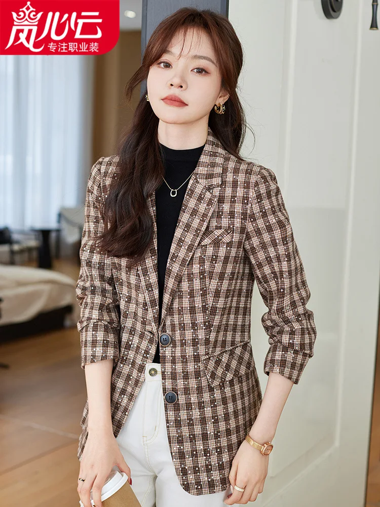 Plaid Slim Fit Small Suit for Women2024New Early Spring New Elegant Slim-Fit Casual Coat Suit Jacket608